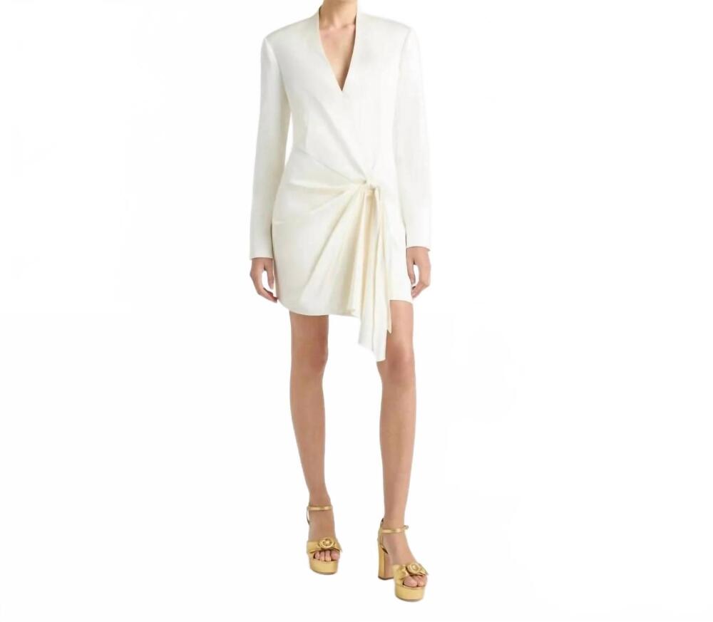 NEW CINQ A SEPT women's irma satin tie front mini dress in ivory